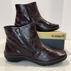 Romika NEW Cassie‎ 05 Burgundy Leather Side Zip Ankle Boots Booties EU 42 US 11